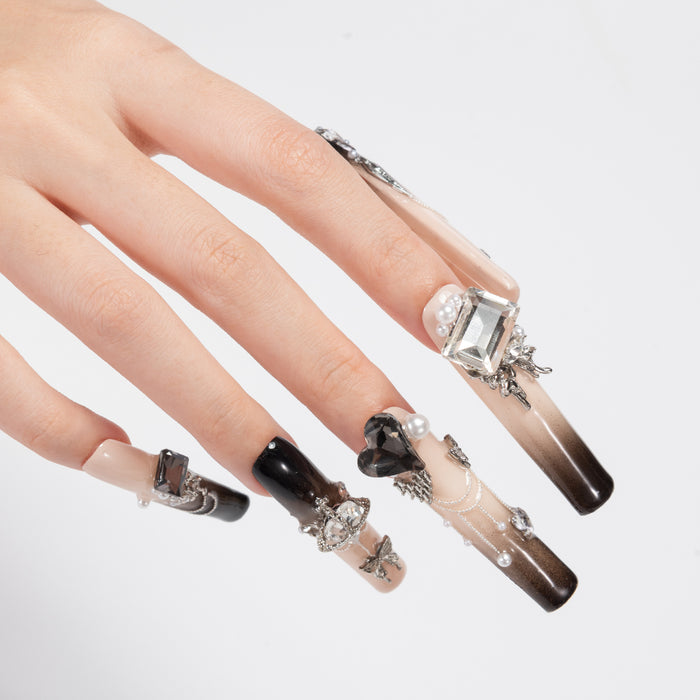 Handmade Press on Nails  Dazzling Silver Sparkle Ensemble Set