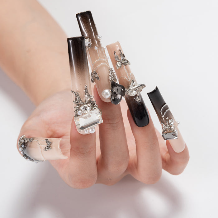 Handmade Press on Nails  Dazzling Silver Sparkle Ensemble Set