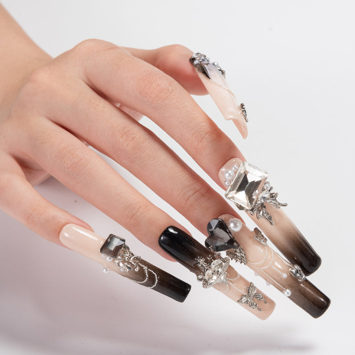 Handmade Press on Nails  Dazzling Silver Sparkle Ensemble Set