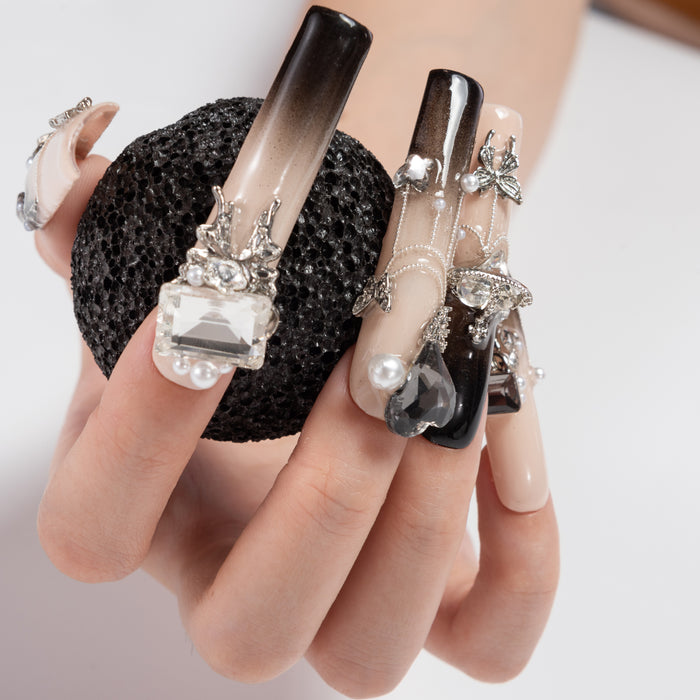 Handmade Press on Nails  Dazzling Silver Sparkle Ensemble Set