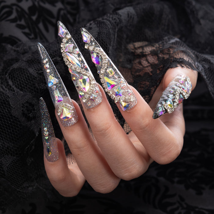 Glamorous Luxury Handcrafted Adornments of Diamond-Studded Press-on Nails