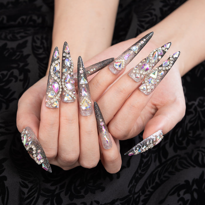 Glamorous Luxury Handcrafted Adornments of Diamond-Studded Press-on Nails