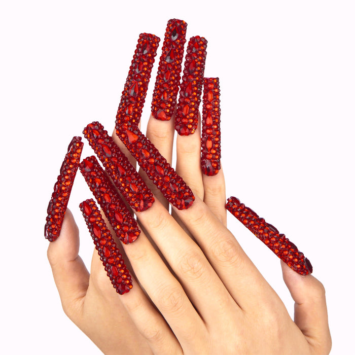 Elegant Red Full Diamond Long Set【H31-1035】