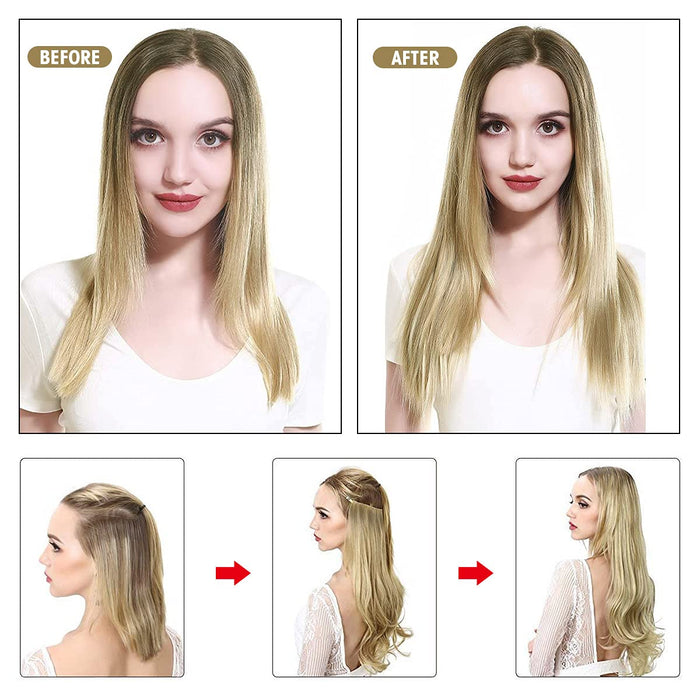 Promqueen Halo Hair Extensions Real Human Hair Ash Blonde to Golden  Hairpieces for Women Invisible Wire Fish Line Hair Extensions Straight Human Filp Hair Extensions