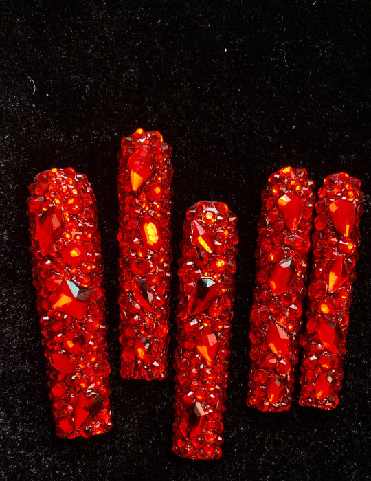 Elegant Red Full Diamond Long Set【H31-1035】