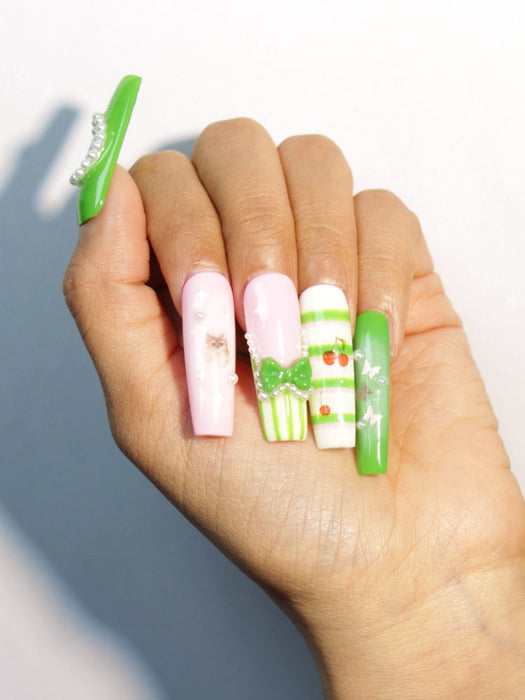 Cute green manicure【H43-1179】