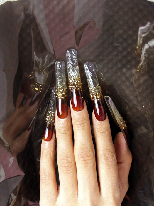 Coffee glaze full diamond manicure【H43-1127】