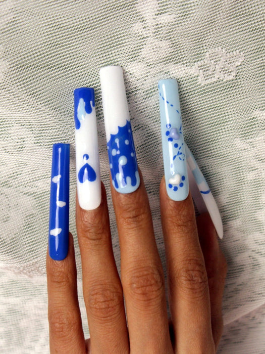 Hand painted blue cute manicure【H42-1098】