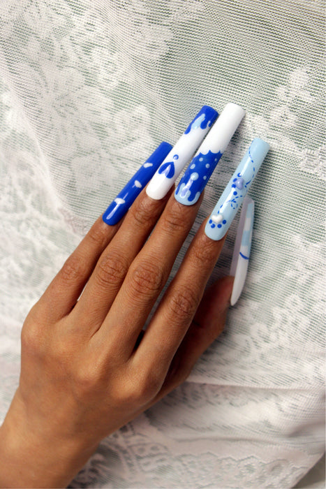 Hand painted blue cute manicure【H42-1098】