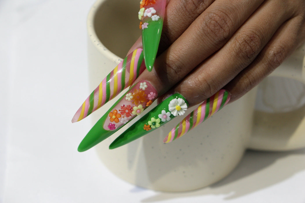 Green flower manicure【S42-1108】