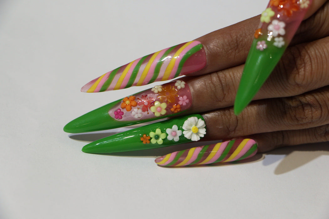 Green flower manicure【S42-1108】