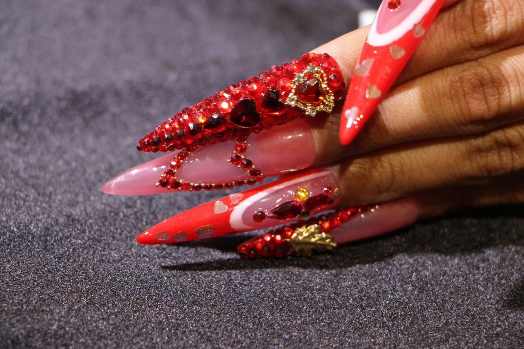 Red tip diamond manicure【S43-1135】