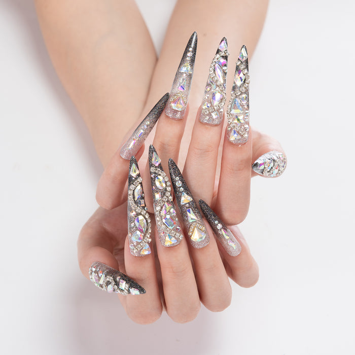 Glamorous Luxury Handcrafted Adornments of Diamond-Studded Press-on Nails