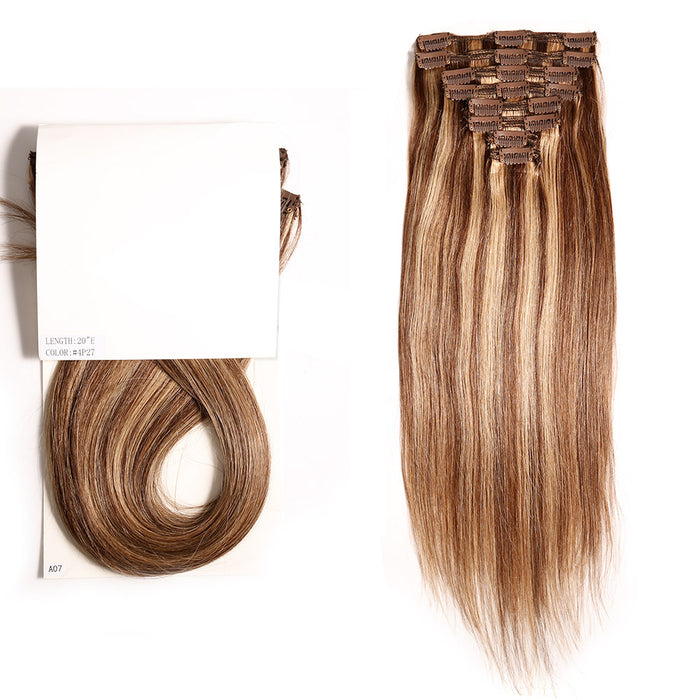 Human Hair Extensions Clip-in 120G Straight 8 Piece Mixed Color Clip ins Hair 14"-24"