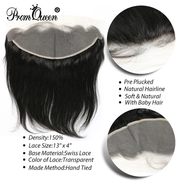 Brazilian Hair Straight Human hair Bundles With Frontal Closure 13X4 Transparent Lace Frontal