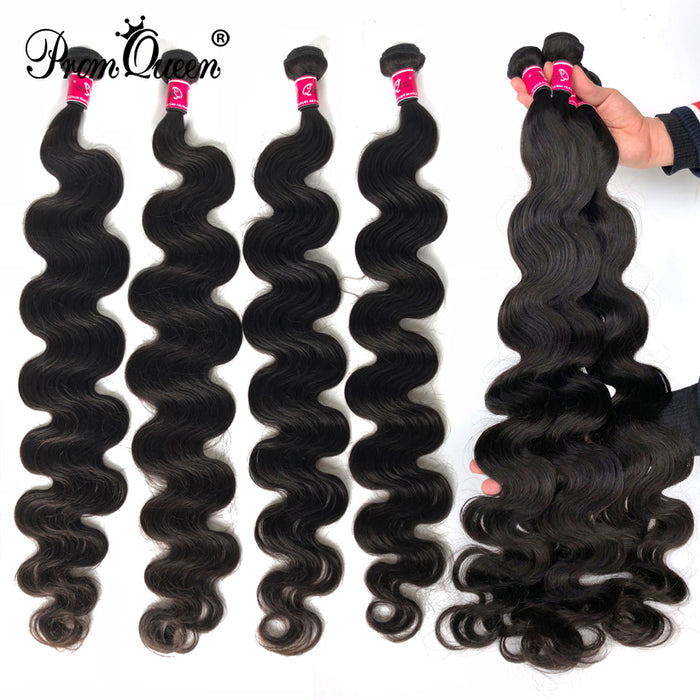 Promqueen Brazilian Virgin Hiar Bundles With 13x4 Lace Frontal closure Body Wave Hair Pre Plucked Hairline