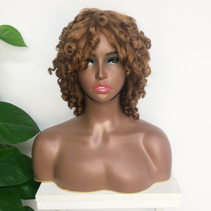 Short Fringe Wig With Bangs 99J Burgundy Color Loose Wave Human Hair Wigs