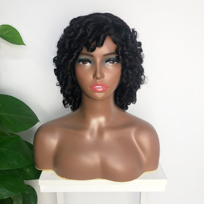 Short Fringe Wig With Bangs 99J Burgundy Color Loose Wave Human Hair Wigs