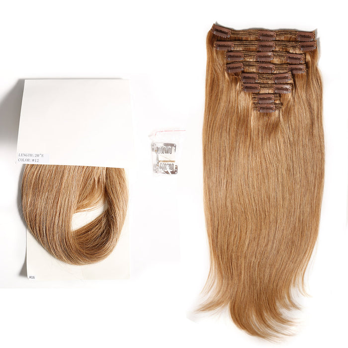 Human Hair Extensions Clip-in 120G Straight 8 Piece Mixed Color Clip ins Hair 14"-24"