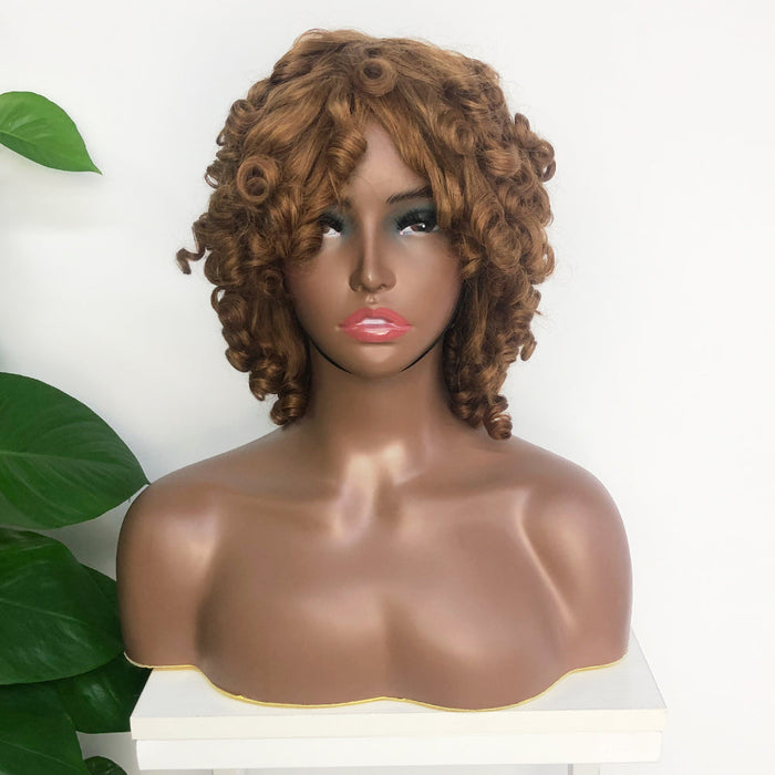 Short Fringe Wig With Bangs 4# Color Loose Wave Human Hair Wigs