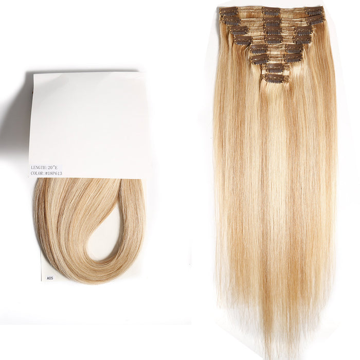 Human Hair Extensions Clip-in 120G Straight 8 Piece Mixed Color Clip ins Hair 14"-24"