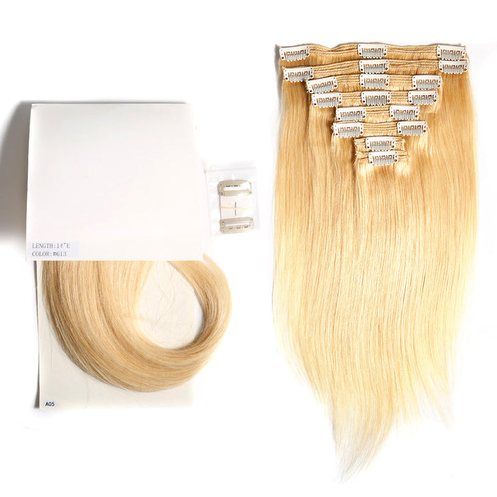 Human Hair Extensions Clip-in 120G Straight 8 Piece Mixed Color Clip ins Hair 14"-24"