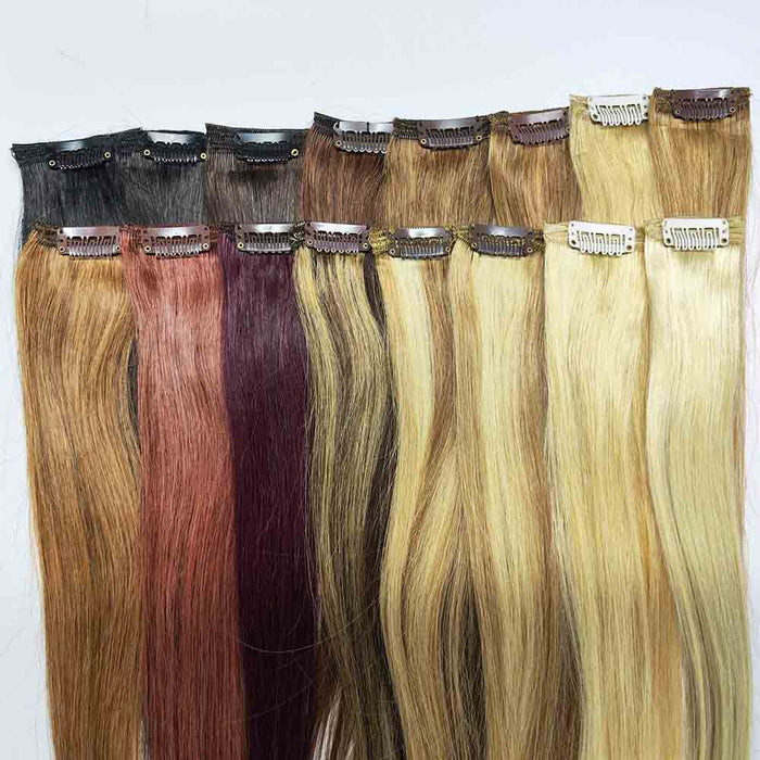 Human Hair Extensions Clip-in 120G Straight 8 Piece Mixed Color Clip ins Hair 14"-24"