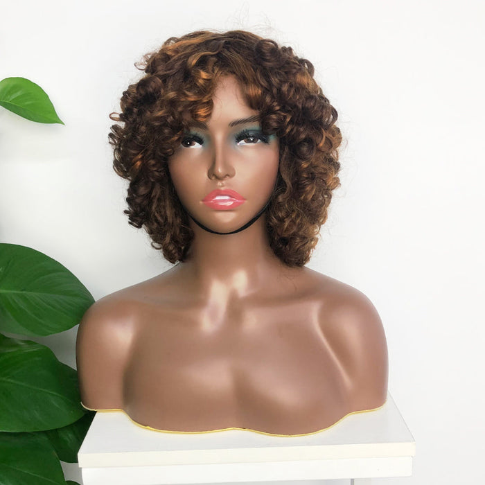 Short Fringe Wig With Bangs 27# Color Loose Wave Human Hair Wigs