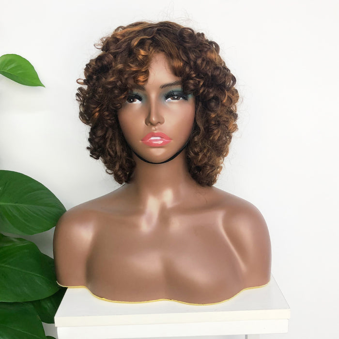 Short Fringe Wig With Bangs 99J Burgundy Color Loose Wave Human Hair Wigs