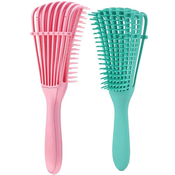 RucyCat 2 Pieces EZ Detangling Brush for Afro America/African Hair Textured 3a to 4c Kinky Wavy/Curly/Coily/Wet/Dry/Oil/Thick/Long Hair Comb,Knots Detangler Easy to Clean For Women Kids Men (Blue, Pink)