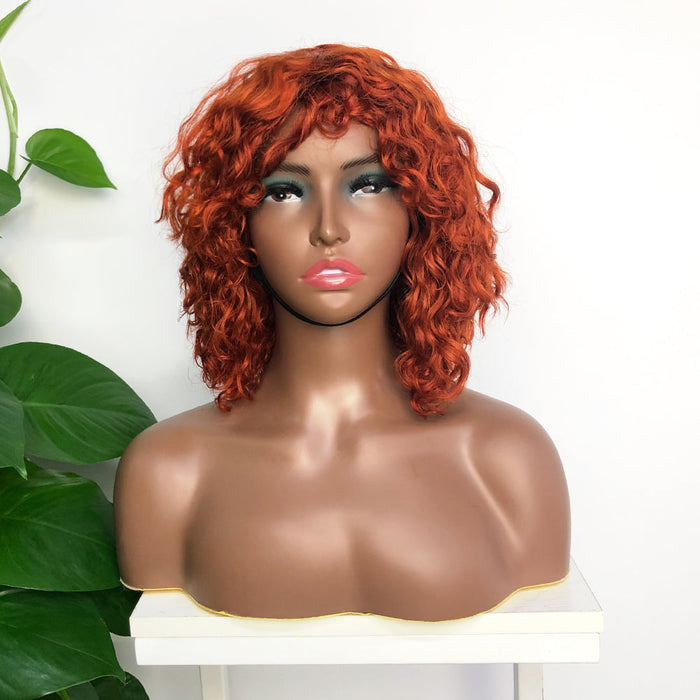 Short Curly Fringe Wig With Bangs Frames The Face Glueless Human Hair Wigs 350 Ginger Color