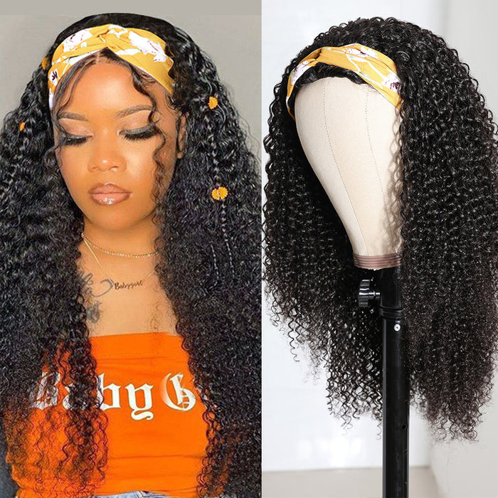 Kinky Curly Glueless Headband Wig 100% Human hair Wigs