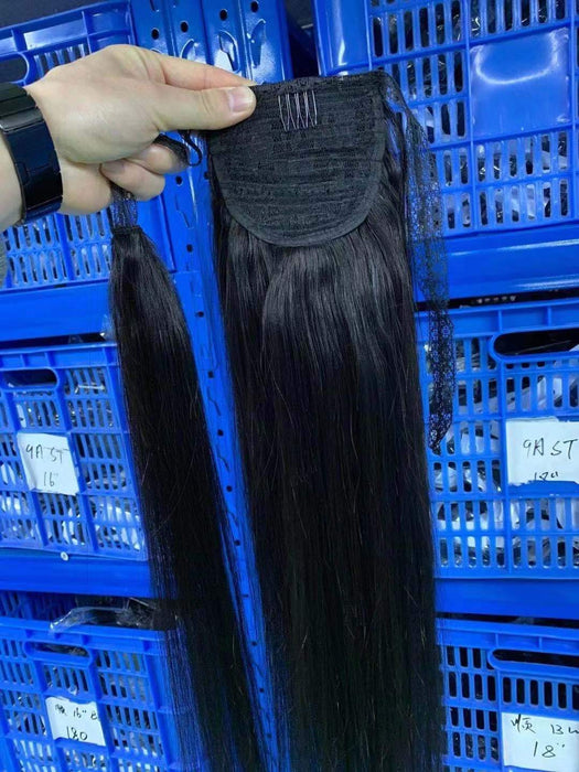 Human Hair Ponytail Extensions 100g Straight Body wave deep wave Kinky straight Ponytail kinky curly clip ins