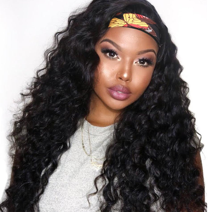 Wholesales Glueless Headband Wig Indian Virgin Hair Water Wave Curly 100% Human hair Wigs Deep Wave Body Straight