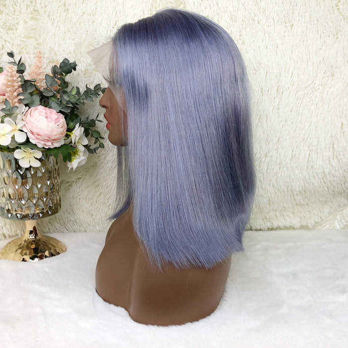 13x4 Colored Short Bob Wigs Lace Frontal Human Hair Wigs For Women New Trend 12 14 Inches (Lilac)