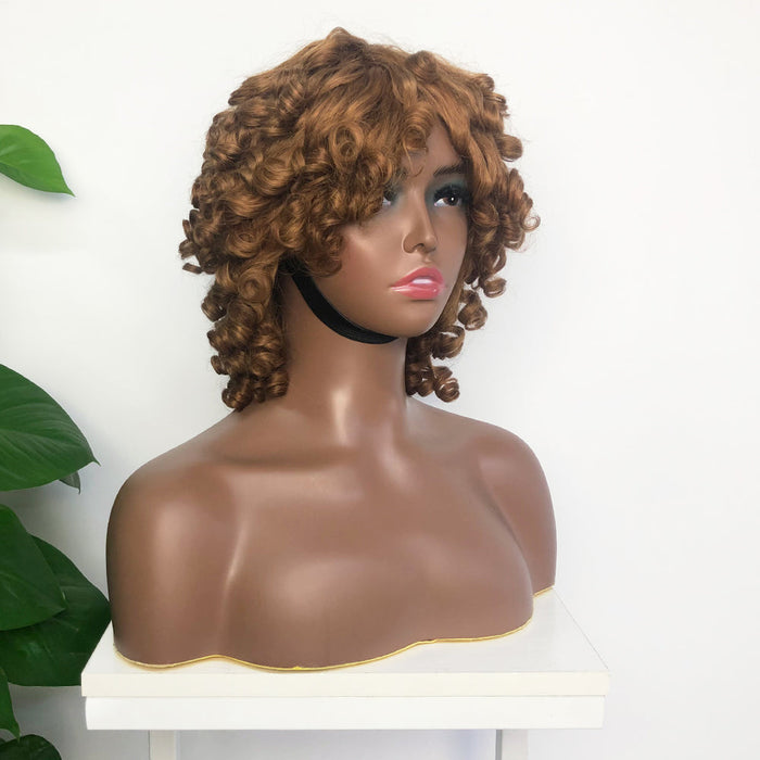 Short Fringe Wig With Bangs 4# Color Loose Wave Human Hair Wigs