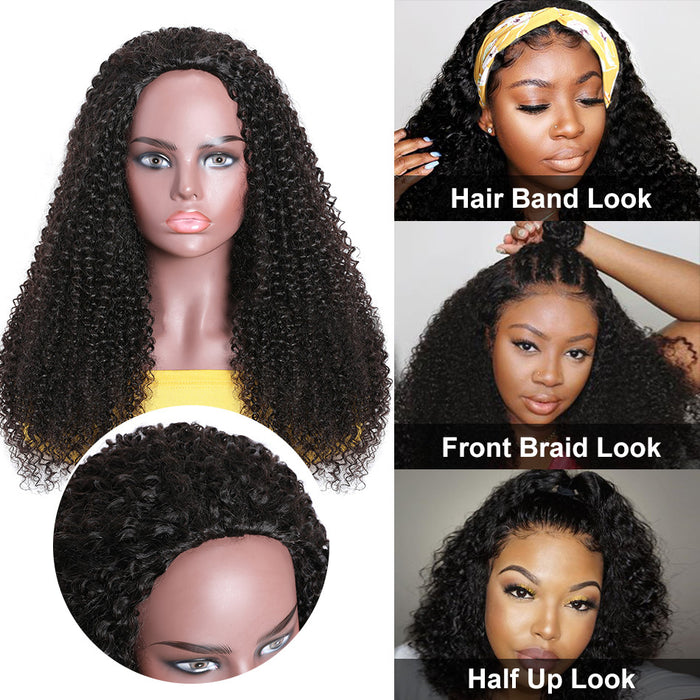 Kinky Curly Glueless Headband Wig 100% Human hair Wigs