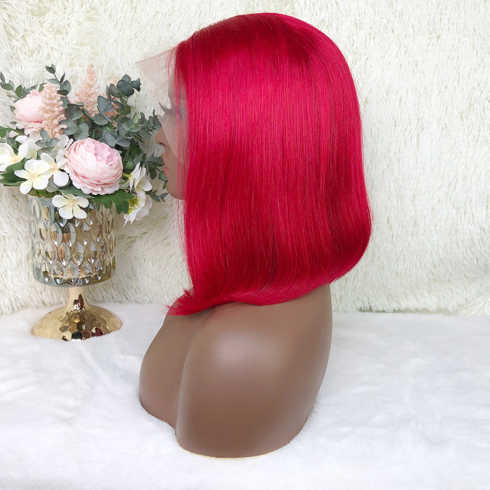 13x4 Colored Short Bob Wigs Lace Frontal Human Hair Wigs For Women New Trend 12 14 Inches (Red)