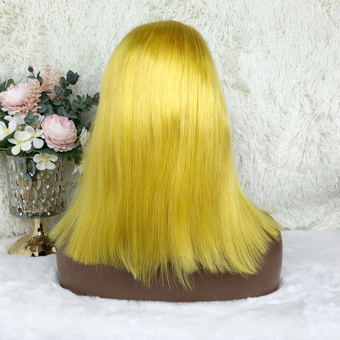 13x4 Colored Short Bob Wigs Lace Frontal Human Hair Wigs For Women New Trend 12 14 Inches (Yellow)