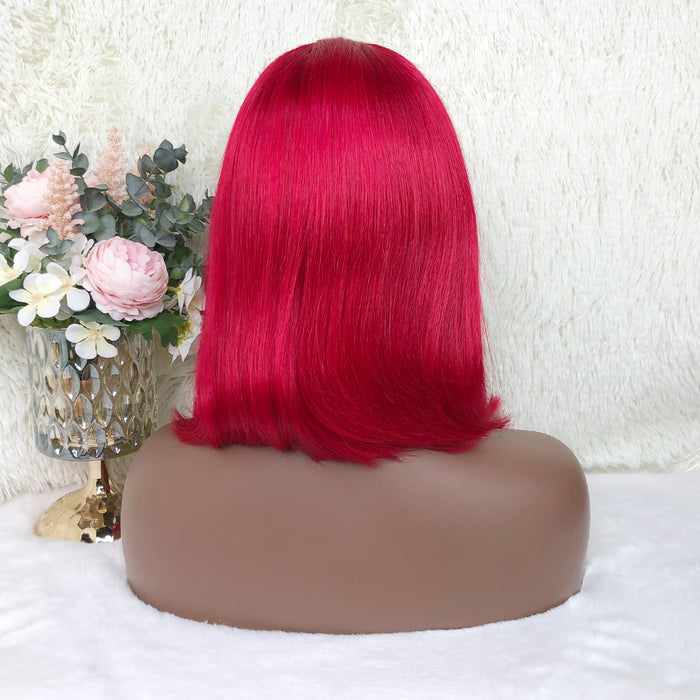 13x4 Colored Short Bob Wigs Lace Frontal Human Hair Wigs For Women New Trend 12 14 Inches (Red)