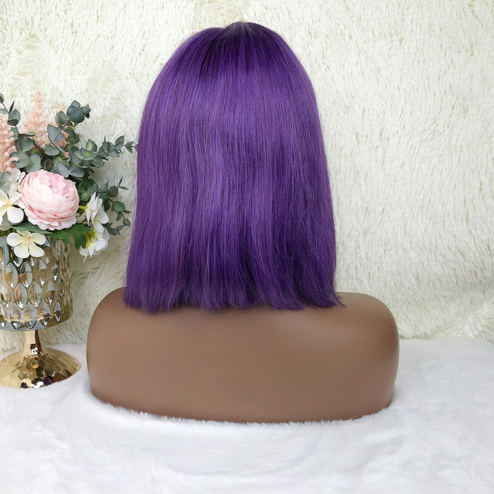 13x4 Colored Short Bob Wigs Lace Frontal Human Hair Wigs For Women New Trend 12 14 Inches (Purple)