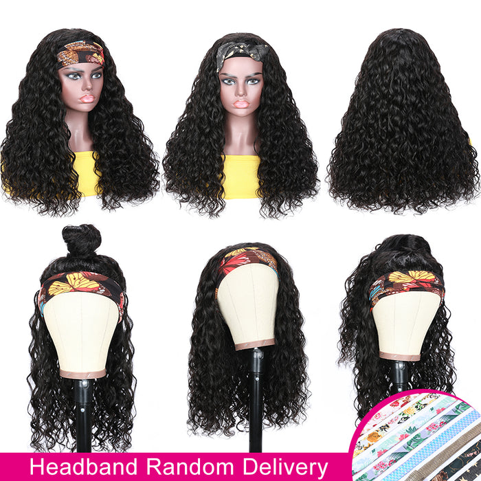 Water Wave Glueless Headband Wig 100% Human hair Wigs