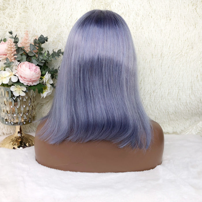 13x4 Colored Short Bob Wigs Lace Frontal Human Hair Wigs For Women New Trend 12 14 Inches (Lilac)