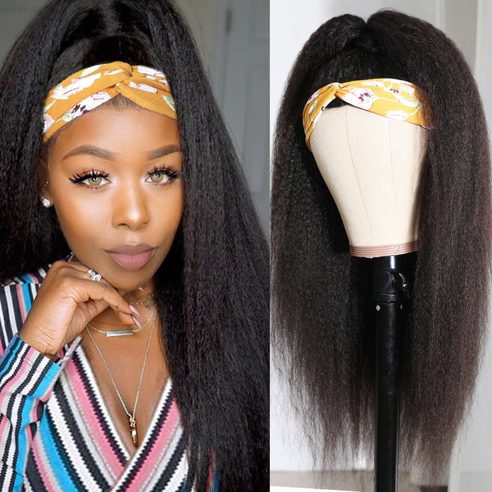 Kinky Straight Glueless Headband Wig 100% Human hair Wigs