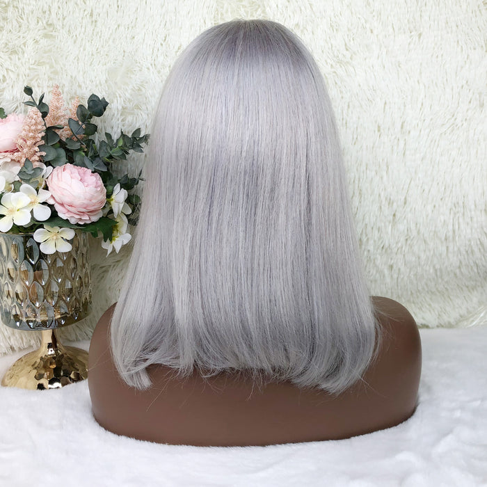 13x4 Colored Short Bob Wigs Lace Frontal Human Hair Wigs For Women New Trend 12 14 Inches (grey)