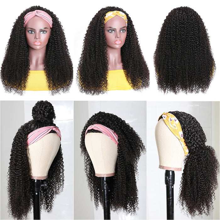 Kinky Curly Glueless Headband Wig 100% Human hair Wigs