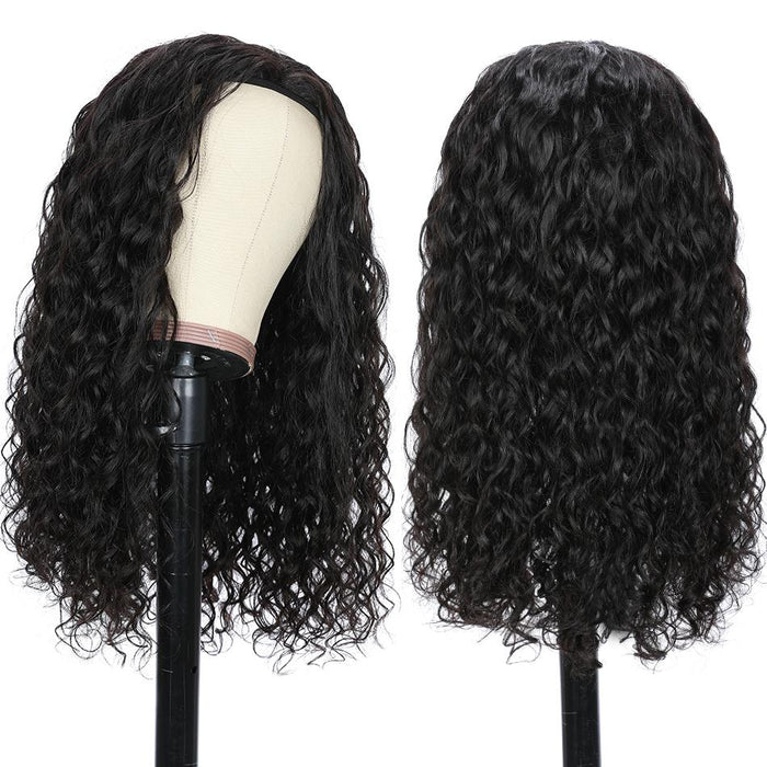 Wholesales Glueless Headband Wig Indian Virgin Hair Water Wave Curly 100% Human hair Wigs Deep Wave Body Straight