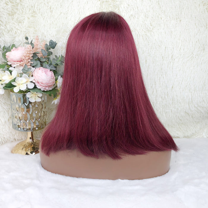 13x4 Colored Short Bob Wigs Lace Frontal Human Hair Wigs For Women New Trend 12 14 Inches (99J)