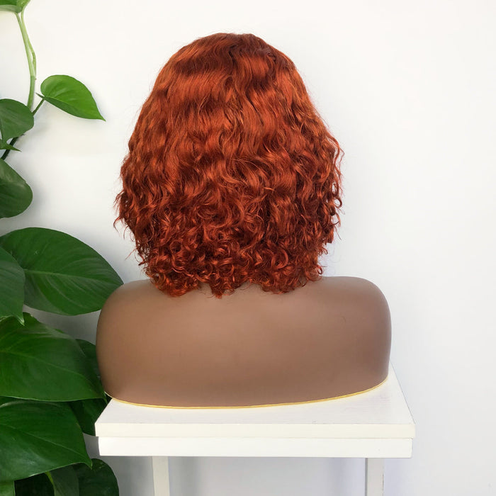 Short Curly Fringe Wig With Bangs Frames The Face Glueless Human Hair Wigs 350 Ginger Color