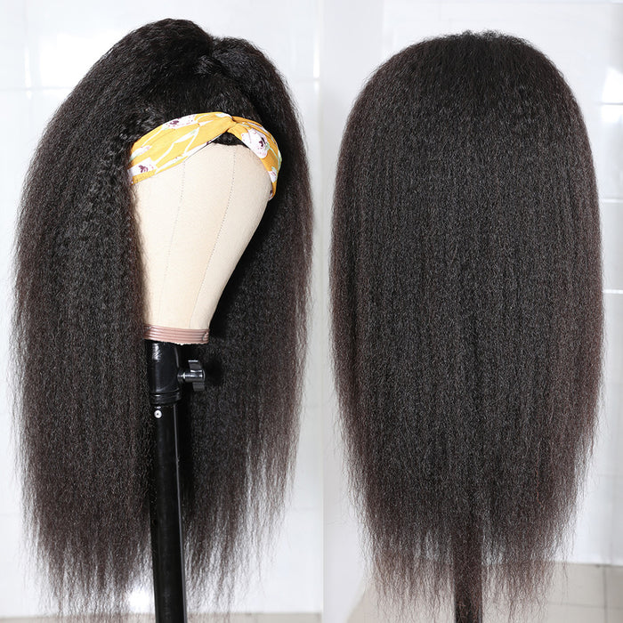 Kinky Straight Glueless Headband Wig 100% Human hair Wigs